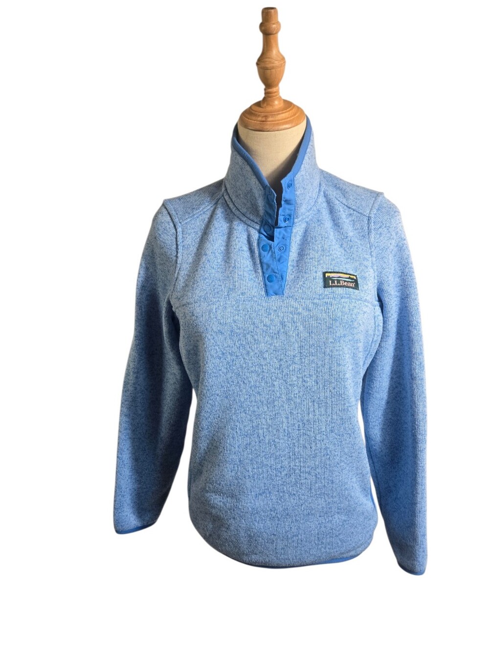 L.L. Bean Women's Light Blue Heather Snap-Placket Turtleneck Sweater